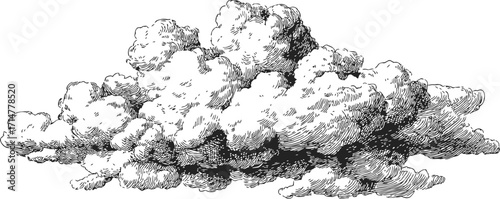 Cloud vintage sketch hand drawn detailed cumulus cloudscape illustration — stock vector