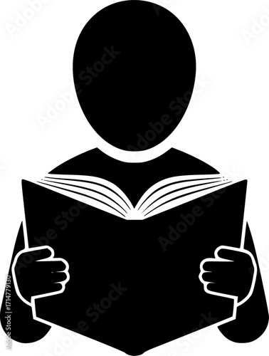 minimalist vector graphics, A black silhouette of a person reading a book