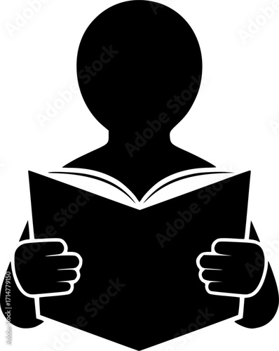 minimalist vector graphics, A black silhouette of a person reading a book