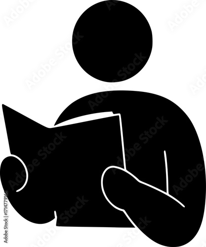minimalist vector graphics, A black silhouette of a person reading a book