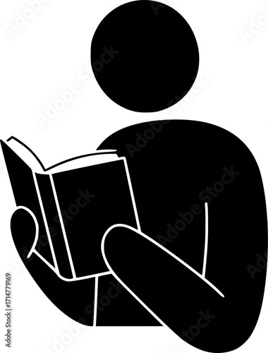 minimalist vector graphics, A black silhouette of a person reading a book