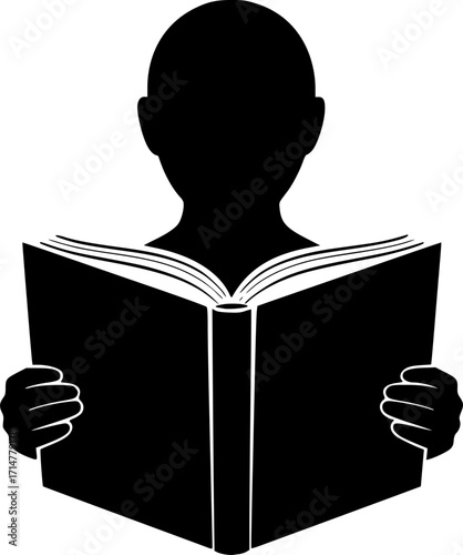 minimalist vector graphics, A black silhouette of a person reading a book