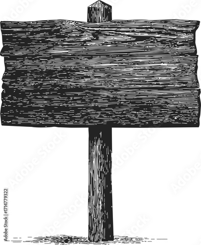 Wooden sign sketch hand drawn rustic blank board on post — stock vector