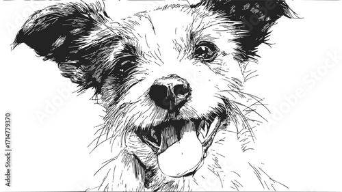 Dog portrait sketch hand drawn happy face tongue out — stock vector