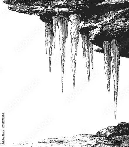 Stalactites sketch hand drawn on cave ceiling rocky formation — stock vector