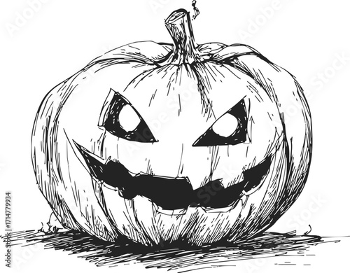 Jack o lantern sketch hand drawn Halloween pumpkin with scary face — stock vector