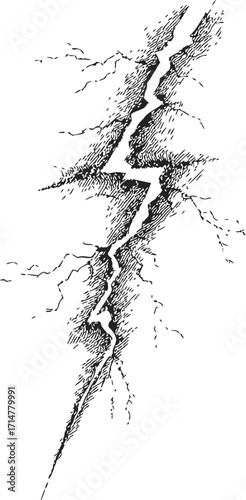 Crack sketch hand drawn jagged fissure with textured lines — stock vector