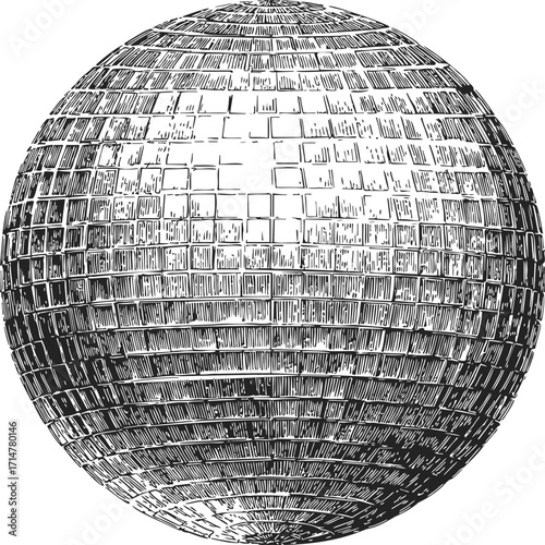 Disco ball sketch hand drawn illustration with detailed mirrored surface — stock vector