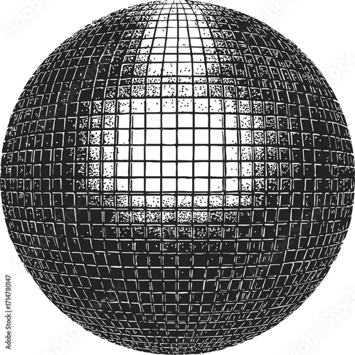 Disco ball sketch hand drawn style with reflective mirror tiles — stock vector