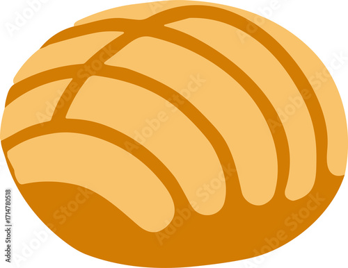 a flat illustration of a traditional Mexican concha sweet bread, featuring its signature shell-like patterned topping.