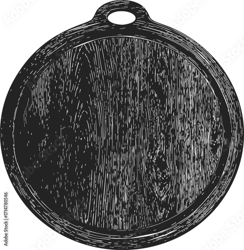 Round wooden cutting board sketch, hand drawn rustic style with wood grain texture — stock vector