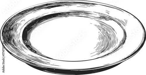 Empty plate sketch, hand drawn style, isolated on white background — stock vector