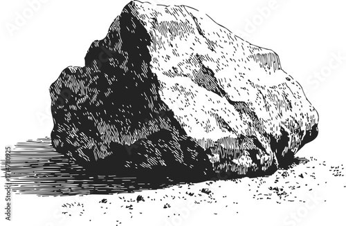 Rock sketch hand drawn large boulder with textured surface on ground — stock vector