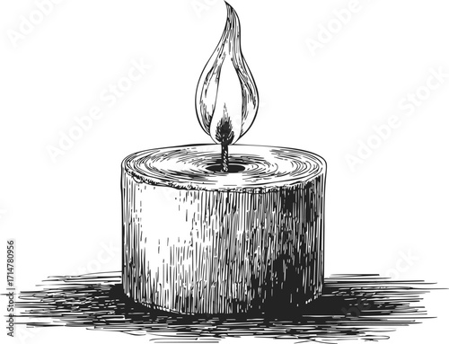 Candle sketch hand drawn round candle with burning flame on textured surface — stock vector