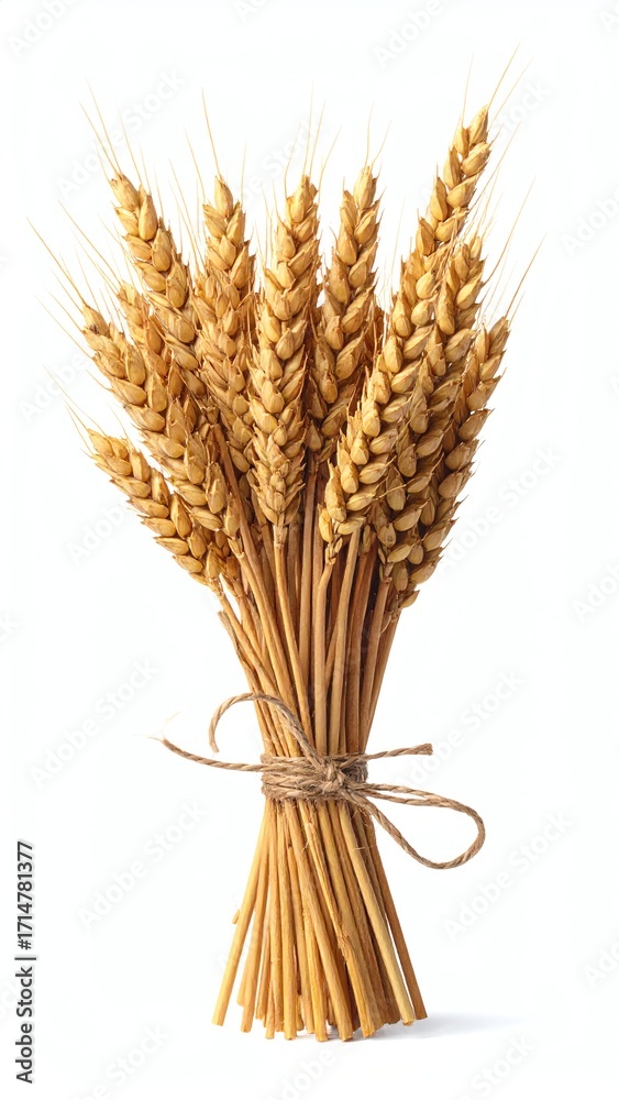 Fototapeta premium A bouquet of golden wheat stalks tied together.