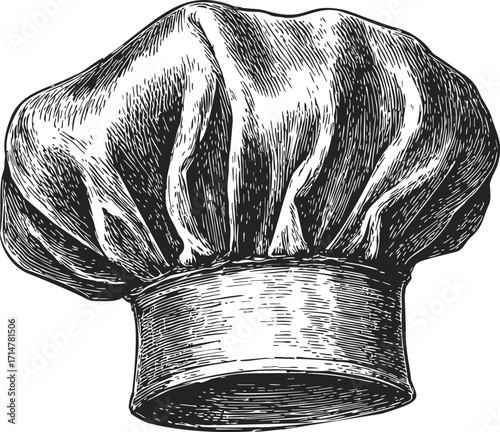 Chef hat sketch hand drawn classic toque blanche kitchen uniform — stock vector