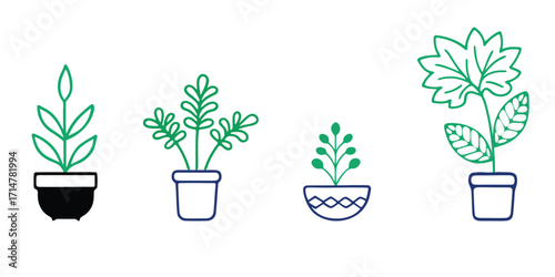 Collection of Potted Plants in a Minimalist Line Art Style