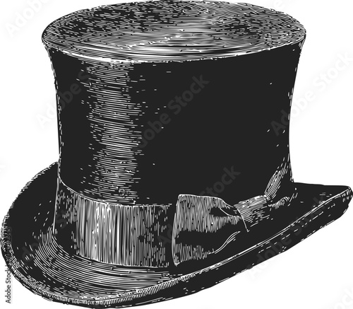 Top hat sketch hand drawn with ribbon and bow detail — stock vector