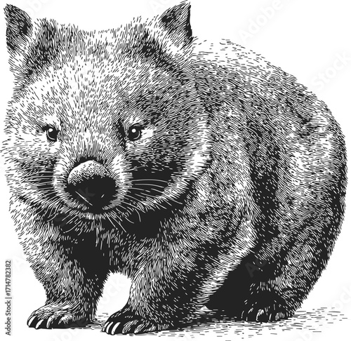Wombat sketch hand drawn detailed black and white illustration — stock vector