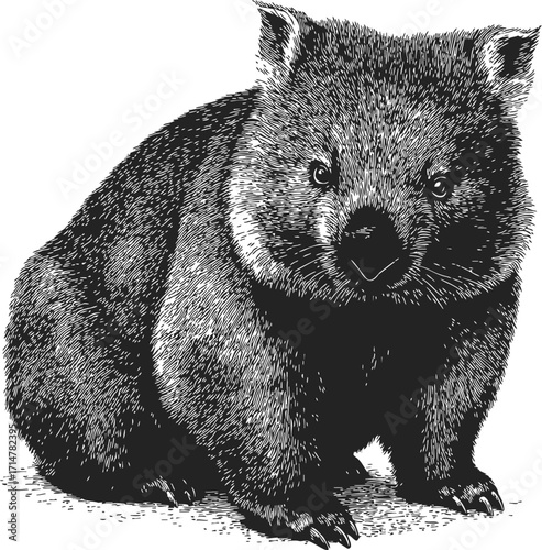Wombat sketch hand drawn detailed black and white illustration — stock vector