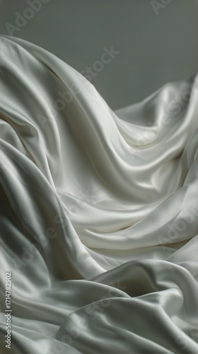 Soft Silver Fabric Draped Elegantly With Gentle Folds and Curves in Natural L...