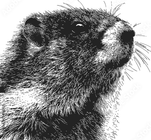 Groundhog sketch hand drawn portrait detailed fur texture black and white — stock vector