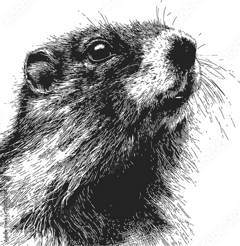 Groundhog sketch hand drawn portrait detailed fur texture black and white — stock vector
