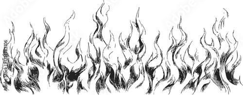 Black flames sketch hand drawn style abstract fire border — stock vector