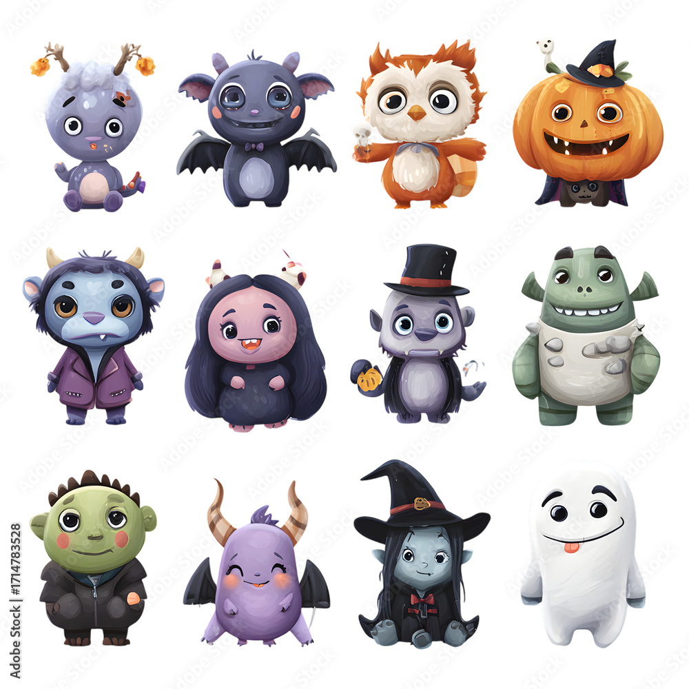 Fototapeta premium Cute Halloween Monster Characters isolated on transparent background