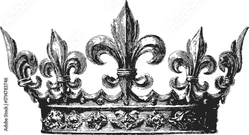 Crown with fleur-de-lis sketch, hand drawn ornate royal symbol — stock vector