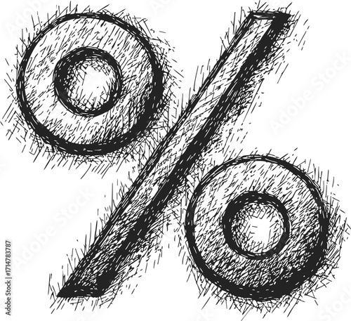 Percent sign sketch hand drawn style with rough textured lines — stock vector