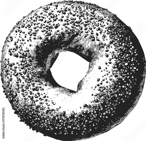 Bagel sketch hand drawn style with sesame seeds detailed texture — stock vector