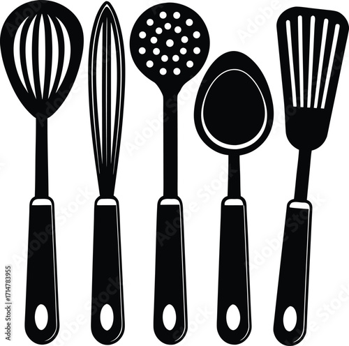 Black Kitchen Utensils Set Silhouette kitchenware cooking