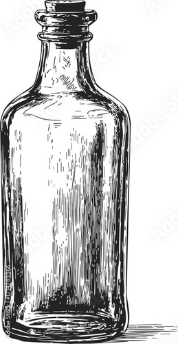 Glass bottle sketch hand drawn vintage style with stopper — stock vector