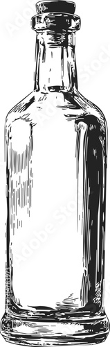 Glass bottle sketch hand drawn with stopper and detailed shading — stock vector