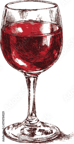 Red wine glass sketch, hand drawn style, filled with wine, isolated on white — stock vector