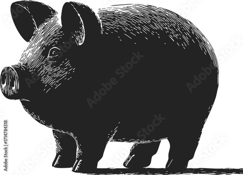 Pig sketch hand drawn style standing farm animal silhouette — stock vector