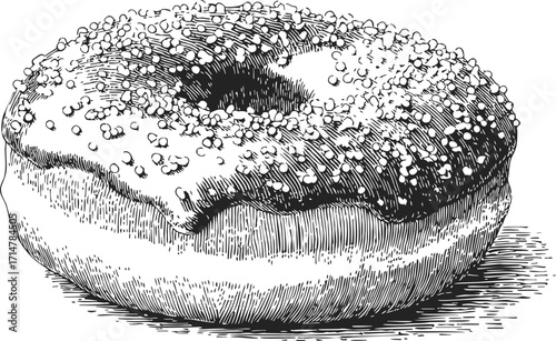 Donut sketch hand drawn with icing and sprinkles detailed vintage style — stock vector