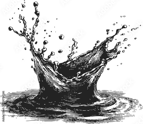Water splash sketch hand drawn style with dynamic liquid motion — stock vector