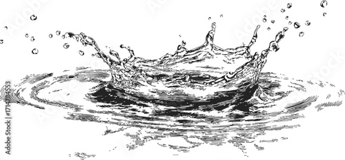 Water splash sketch, hand drawn style with dynamic ripples and droplets — stock vector
