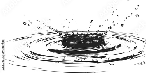 Water splash sketch hand drawn style with ripples and droplets — stock vector