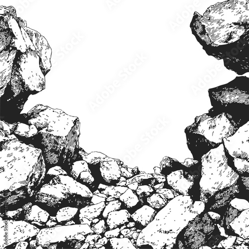 Rock pile sketch hand drawn boulders and stones in rough landscape — stock vector