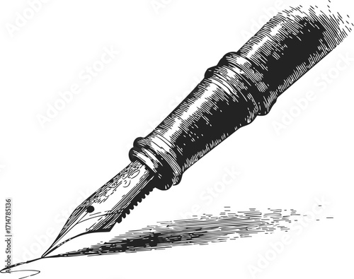 Fountain pen sketch hand drawn vintage nib writing on paper — stock vector