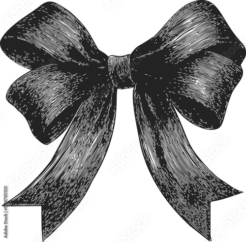 Bow sketch hand drawn vintage style with detailed ribbon texture — stock vector