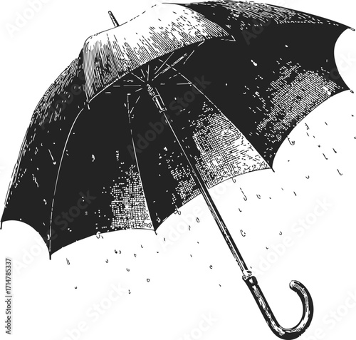 Umbrella sketch hand drawn style with raindrops falling — stock vector