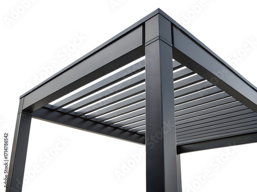 Modern black metal pergola isolated on transparent background