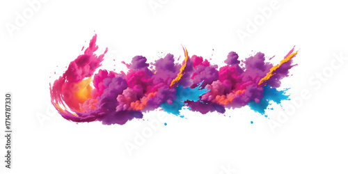 Multicolor powder explosion on White background. Colored cloud.Paint Holi .Colorful dust explode. colorful rainbow Holi paint color powder explosion with bright colors isolated white background.