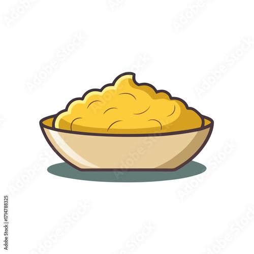 A bowl of fluffy yellow mashed potatoes with a dark outline and shadow