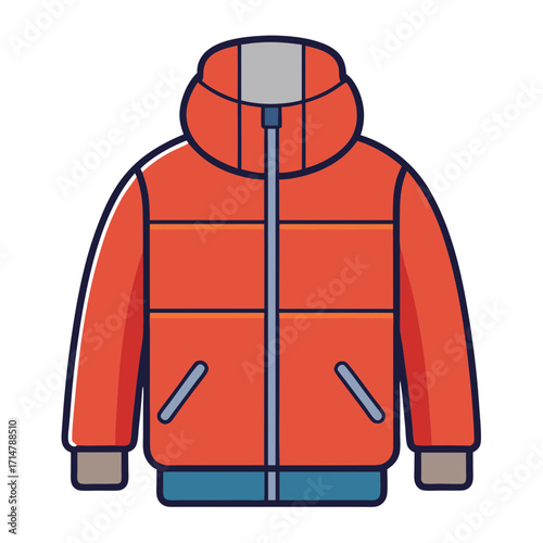 Vibrant orange puffer jacket with hood and zipper detail