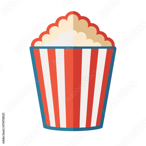Classic red and white striped popcorn bucket filled with fluffy popcorn